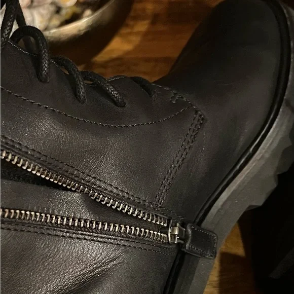 Eileen Fisher Black Leather Combat Boots - Picture 7 of 12